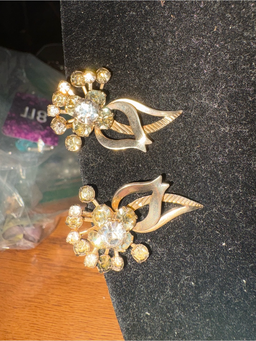 Sarah Coventry Gold Floral Crystal Clip-On Earrings